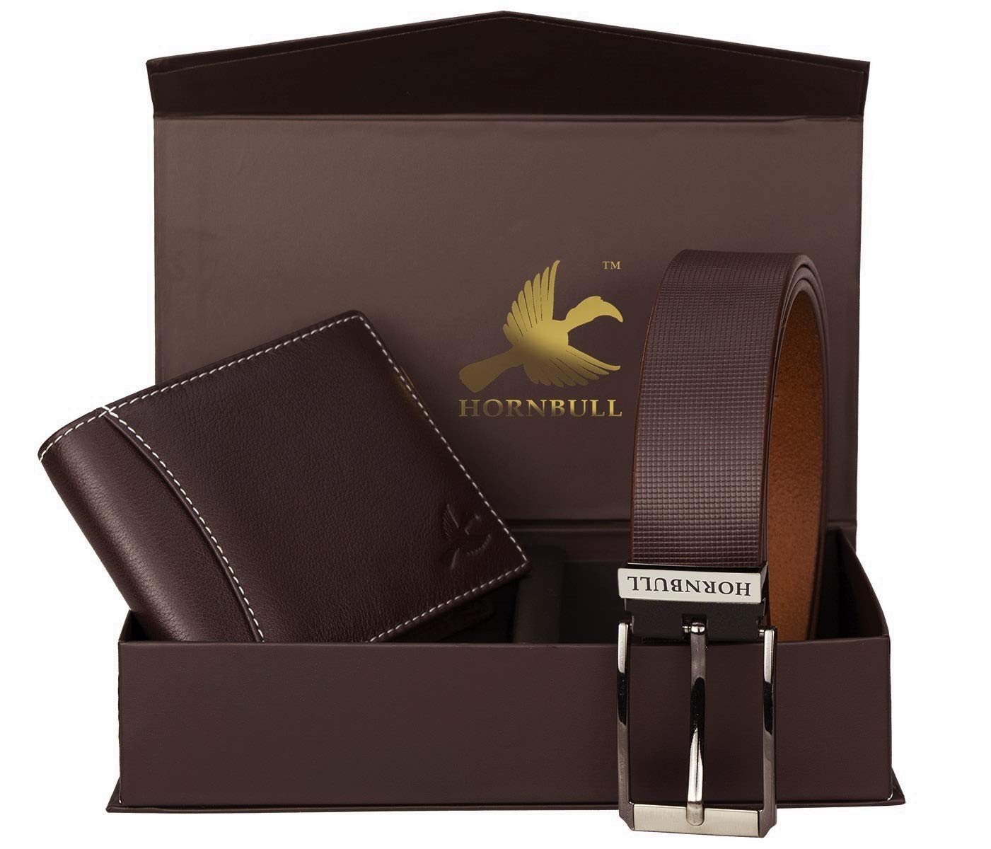 HORNBULL Men&#39;s Leather Wallet and Belt Combo(BW4595_Brown) - Guys World