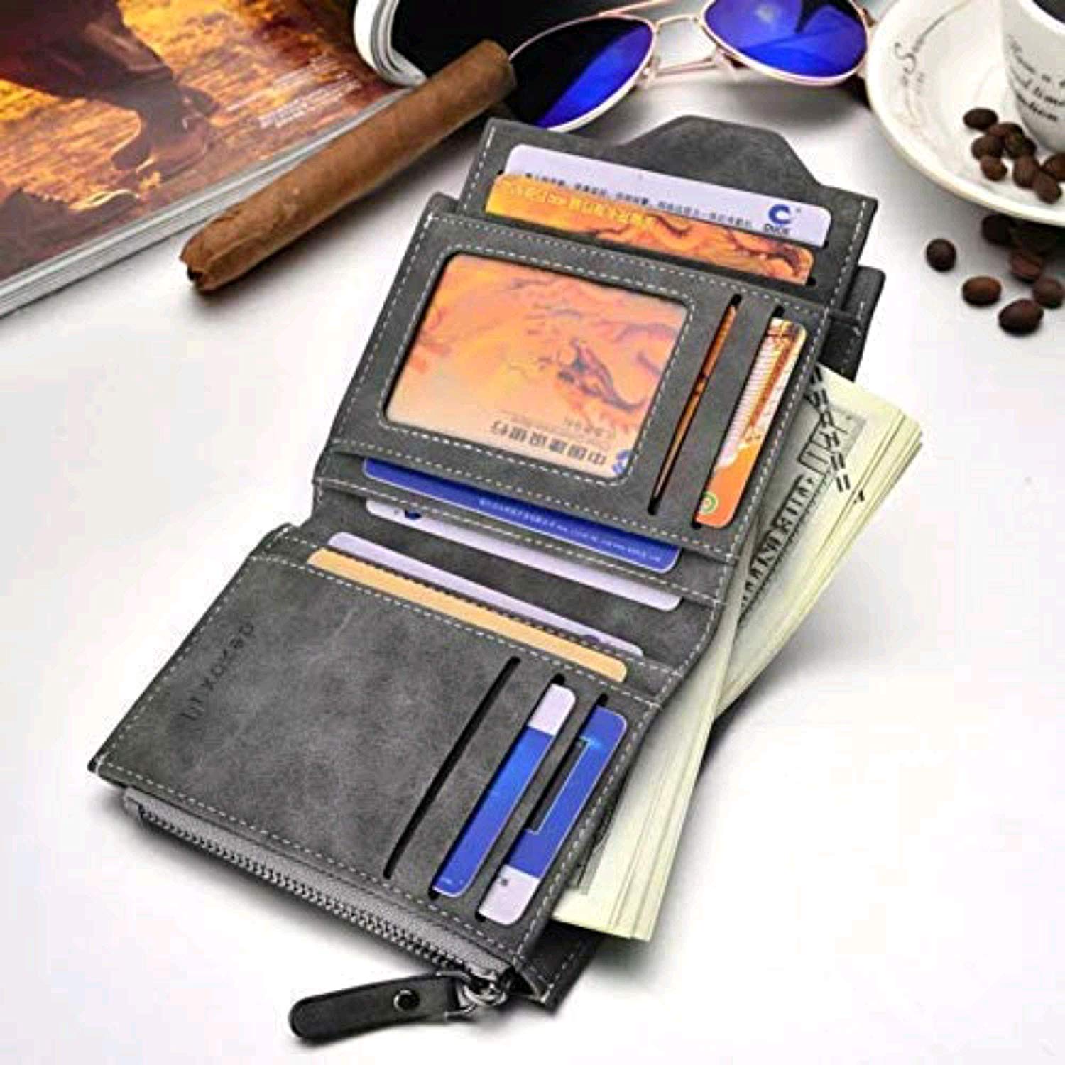 Wild Dragon Grey Men&#39;s Synthetic PU Leather Bifold Card Holder Wallet - Guys World