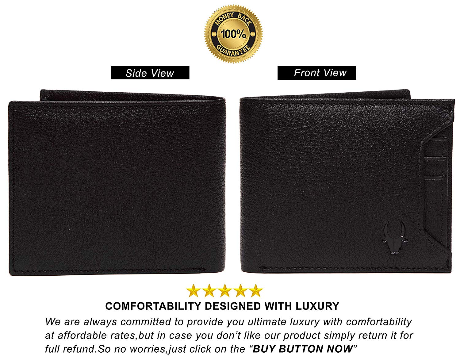 WildHorn Black Genuine Leather Wallet 015 - Guys World