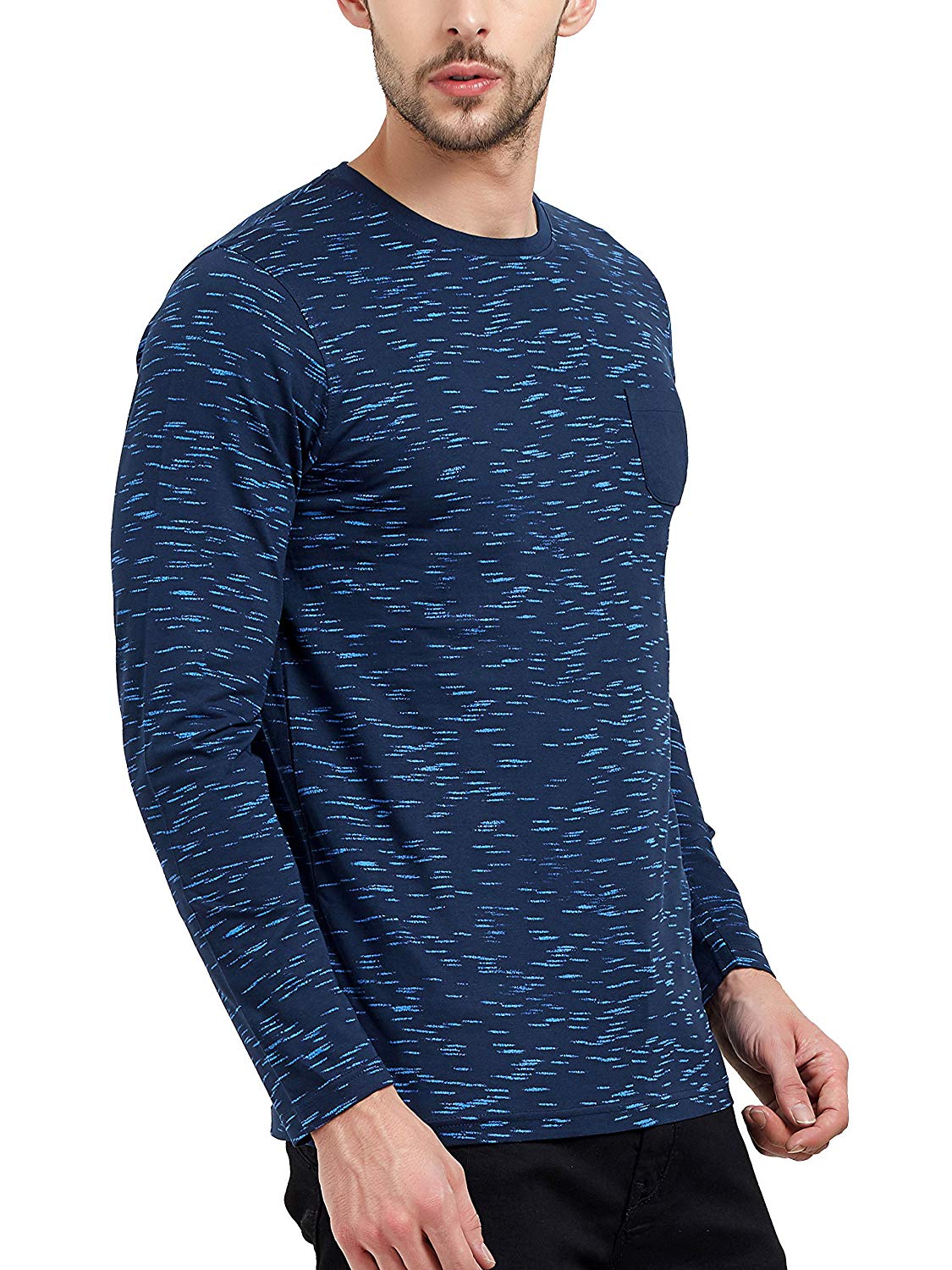 Maniac Men's Full sleeve Round Neck Printed Navy Cotton Tshirt - Guys World