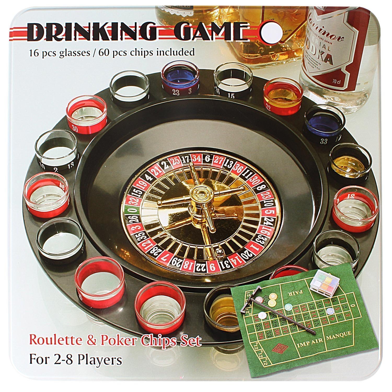 Jonquin Shot Glass Roulette Drinking Game Set with Poker Chips - Guys World